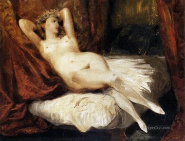 ウジェーヌ・ドラクロワ Painting - ロマンチックなディバンに横たわる女性のヌード ユージン・ドラクロワ